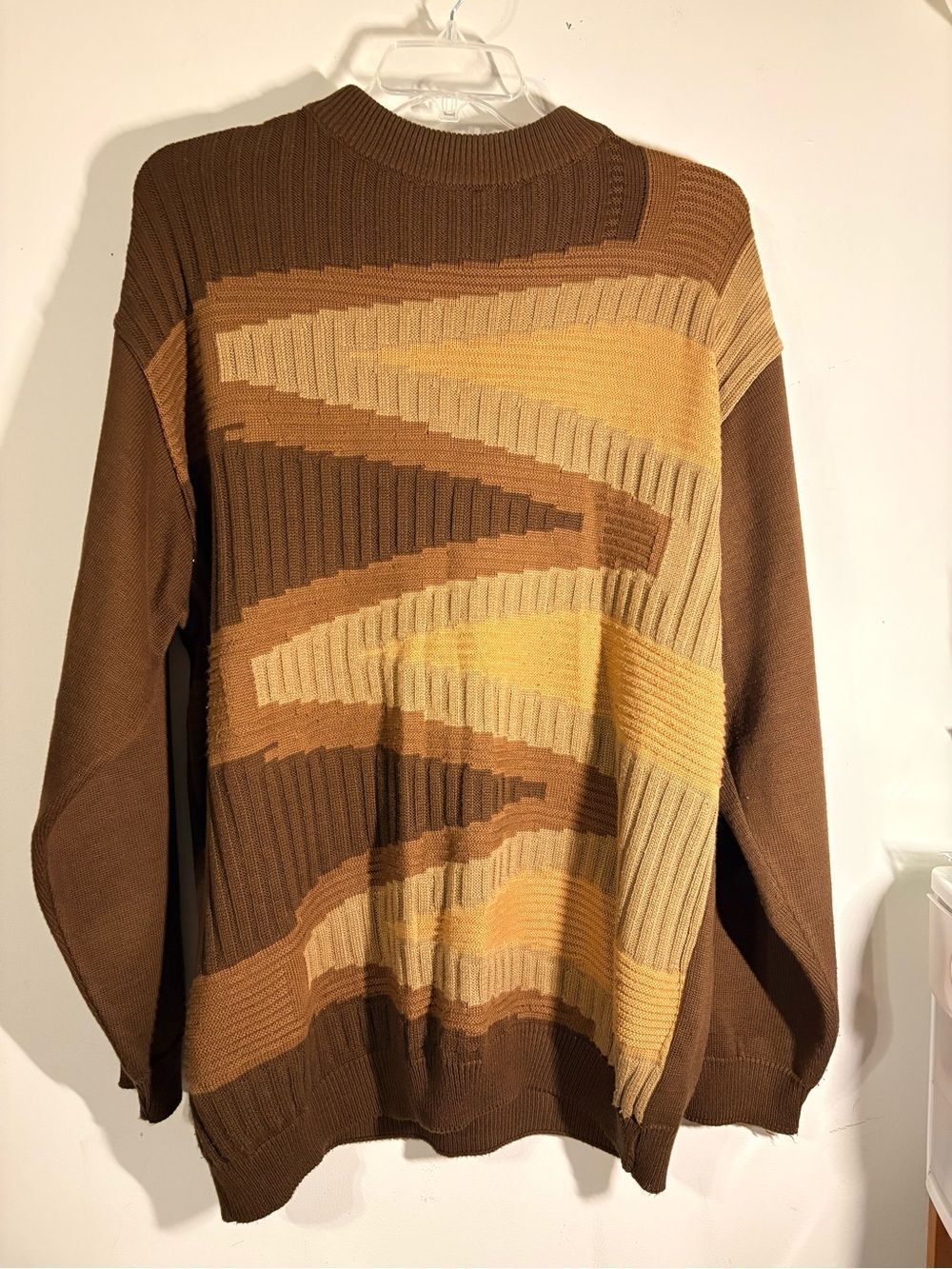 Vintage Bergati Mens 2XL Brown Textured Knit Sweater Baggy Coogi Style
